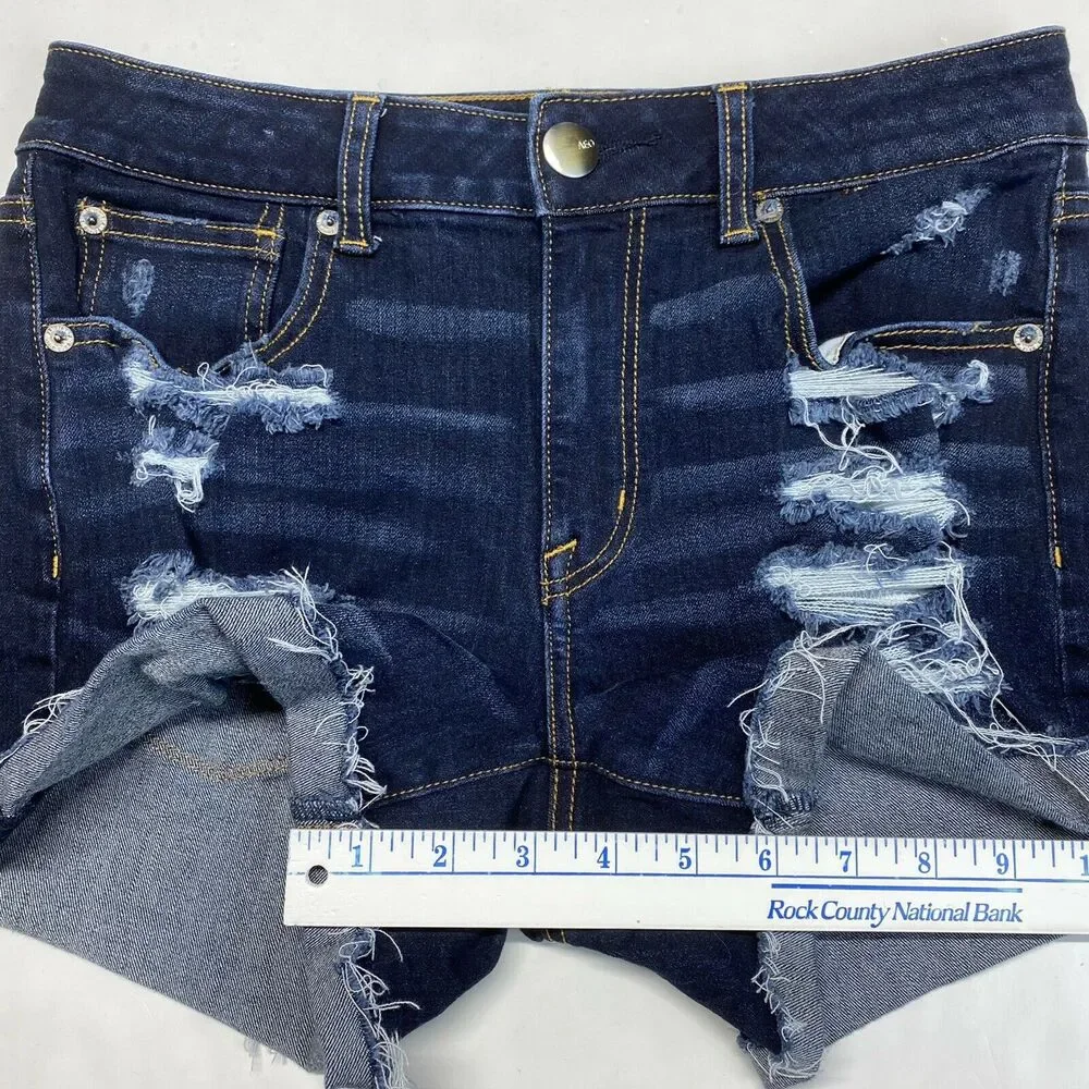 American Eagle Shorts 6 Hi-Rise Shortie 360 Super Stretch Denim Distressed EUC